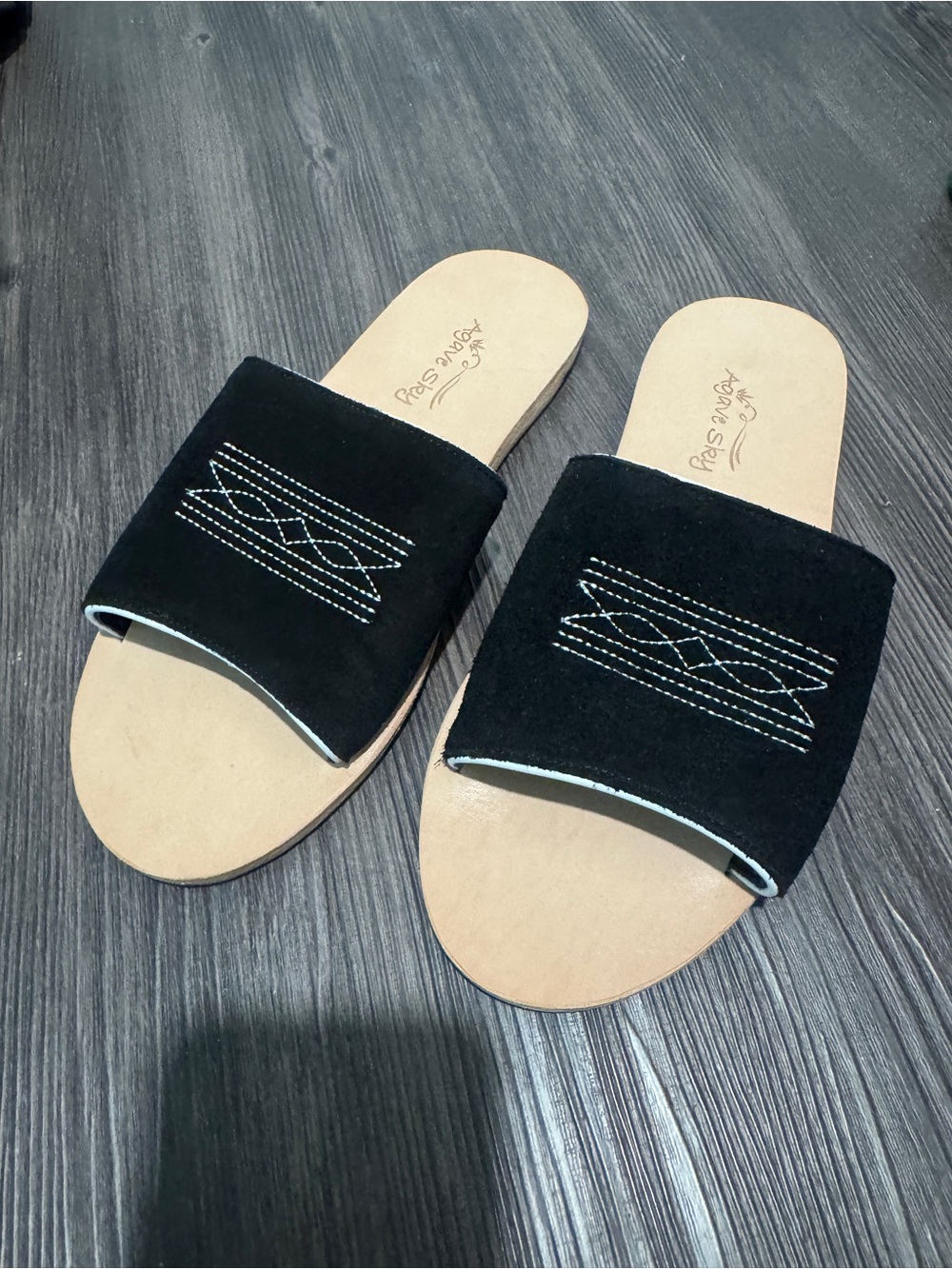 Agave Sky Black Embroidered Boot Stitch Sandals for Women
